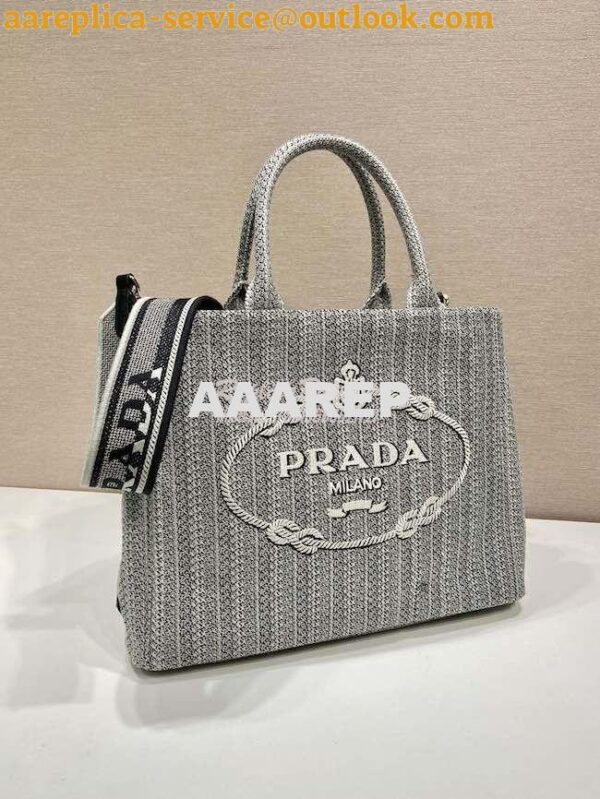 Replica Prada Medium Logo Ricamo Jacquard Tote 1BA342 Black 5