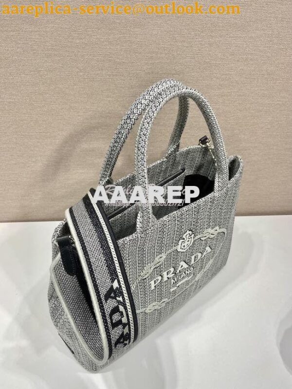 Replica Prada Medium Logo Ricamo Jacquard Tote 1BA342 Black 6