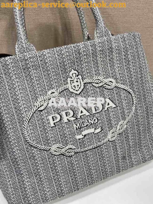 Replica Prada Medium Logo Ricamo Jacquard Tote 1BA342 Black 7