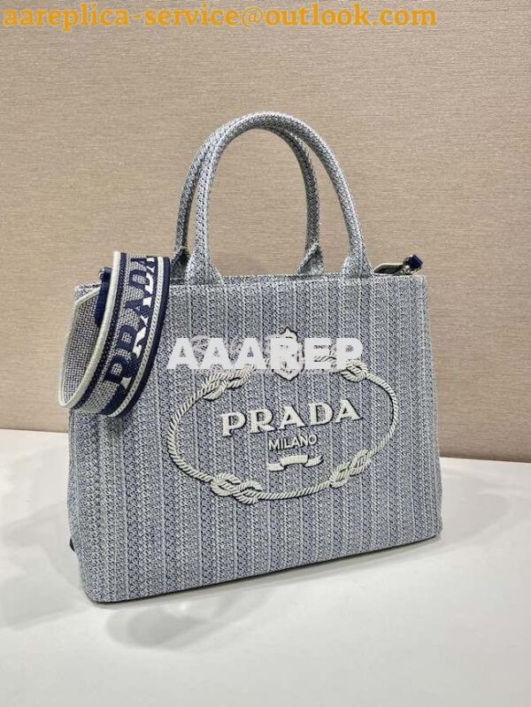 Replica Prada Medium Logo Ricamo Jacquard Tote 1BA342 Blue 6