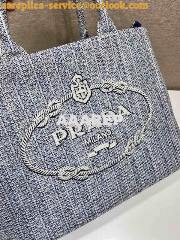 Replica Prada Medium Logo Ricamo Jacquard Tote 1BA342 Blue 7