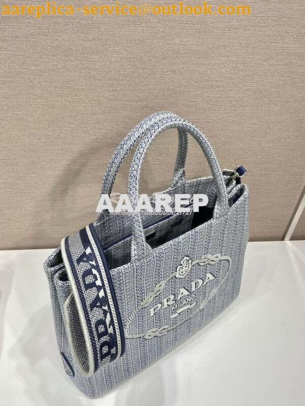 Replica Prada Medium Logo Ricamo Jacquard Tote 1BA342 Blue 8