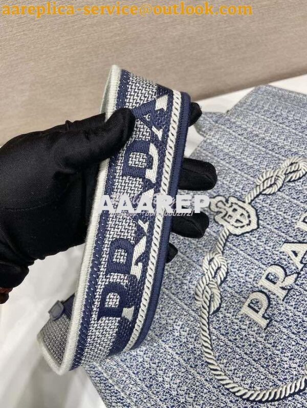 Replica Prada Medium Logo Ricamo Jacquard Tote 1BA342 Blue 9