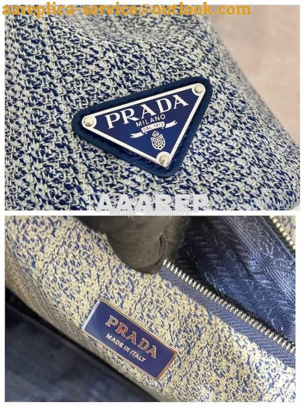 Replica Prada Medium Logo Ricamo Jacquard Tote 1BA342 Blue 10