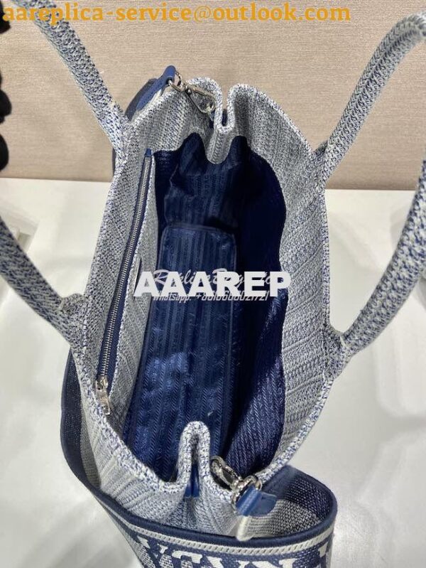 Replica Prada Medium Logo Ricamo Jacquard Tote 1BA342 Blue 11