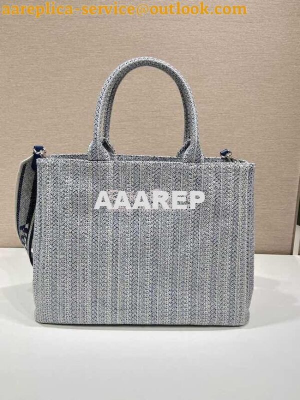 Replica Prada Medium Logo Ricamo Jacquard Tote 1BA342 Blue 13