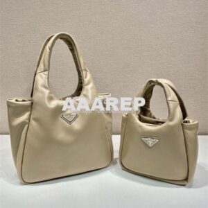 Replica Prada Medium padded Prada Soft nappa beige leather bag 1BG413