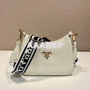 Replica Prada Leather shoulder bag 1BH193 White