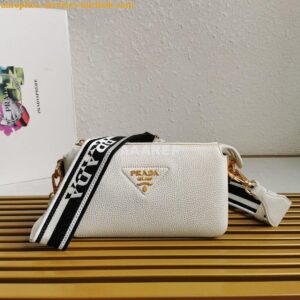 Replica Prada Leather shoulder bag 3 Layers 1BH194 White