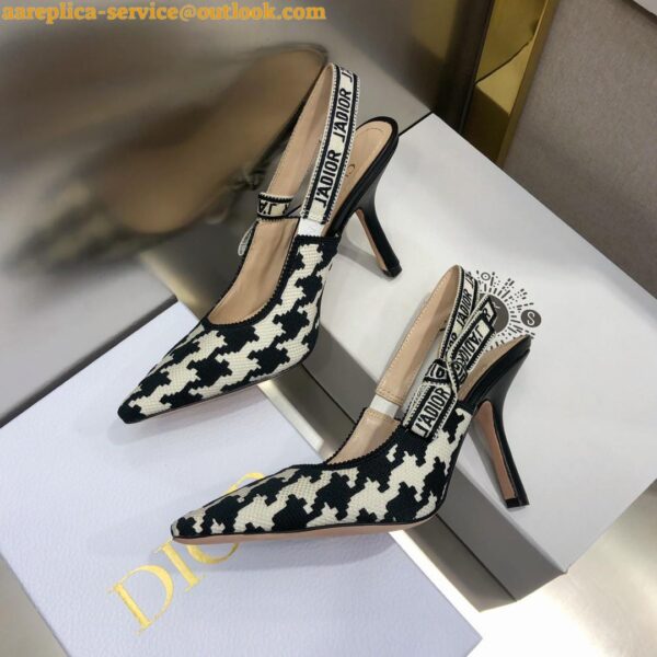 Replica Dior J'Adior Slingback 100mm Pumps In Black Houndstooth Embroidery 10