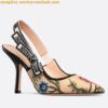 Replica Dior J'Adior Slingback 100mm Pumps In Black Houndstooth Embroidery