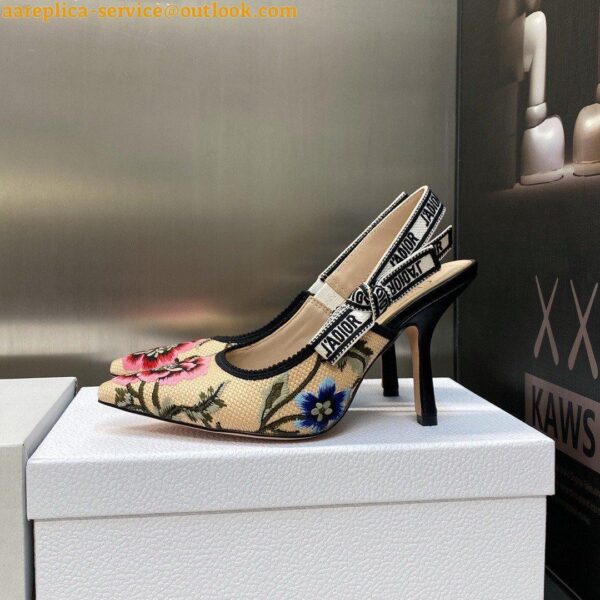 Replica Dior J'Adior Slingback Pumps 100mm In Beige Petites Fleurs Embroidered Raffia 7