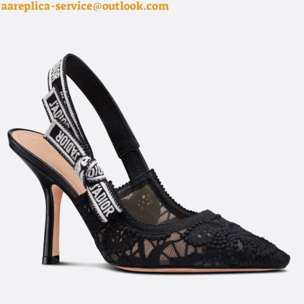 Replica Dior J'Adior Slingback Pumps 100mm In Black Macrame Cotton 5