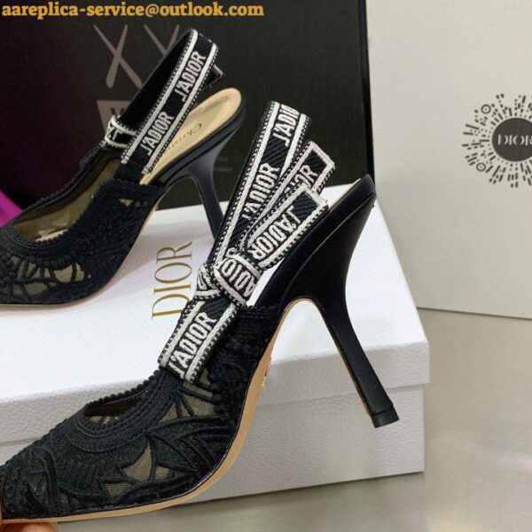 Replica Dior J'Adior Slingback Pumps 100mm In Black Macrame Cotton 8