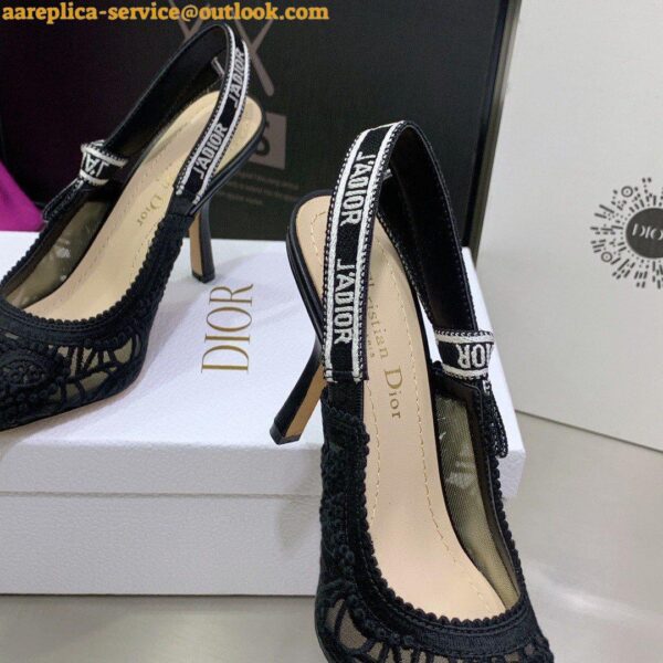 Replica Dior J'Adior Slingback Pumps 100mm In Black Macrame Cotton 9