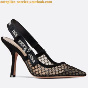 Replica Dior J'Adior Slingback Pumps 100mm In Black Mesh 2