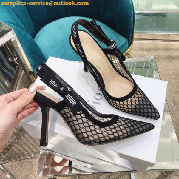 Replica Dior J'Adior Slingback Pumps 100mm In Black Mesh 3