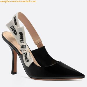 Replica Dior J'Adior Slingback Pumps 100mm In Black Patent Calfskin 2