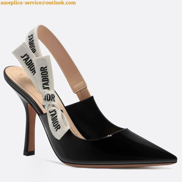 Replica Dior J'Adior Slingback Pumps 100mm In Black Patent Calfskin 4