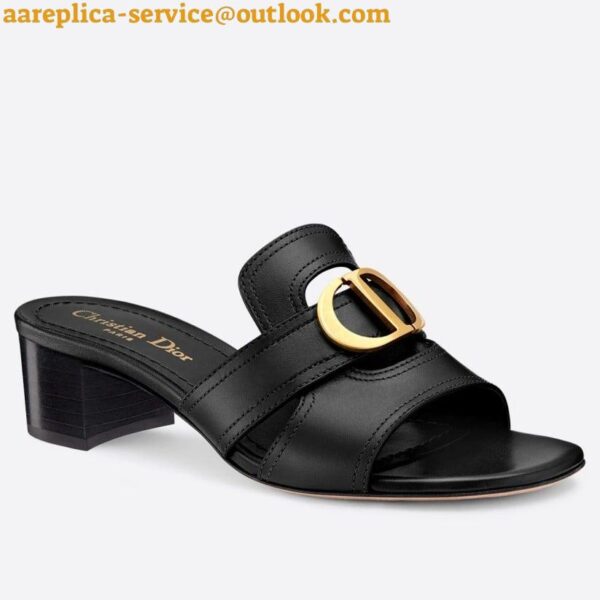 Replica Dior 30 Montaigne Heeled Slides In Black Calfskin 3