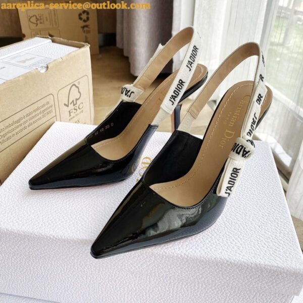 Replica Dior J'Adior Slingback Pumps 100mm In Black Patent Calfskin 12