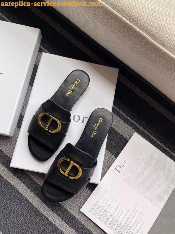 Replica Dior 30 Montaigne Heeled Slides In Black Calfskin 5