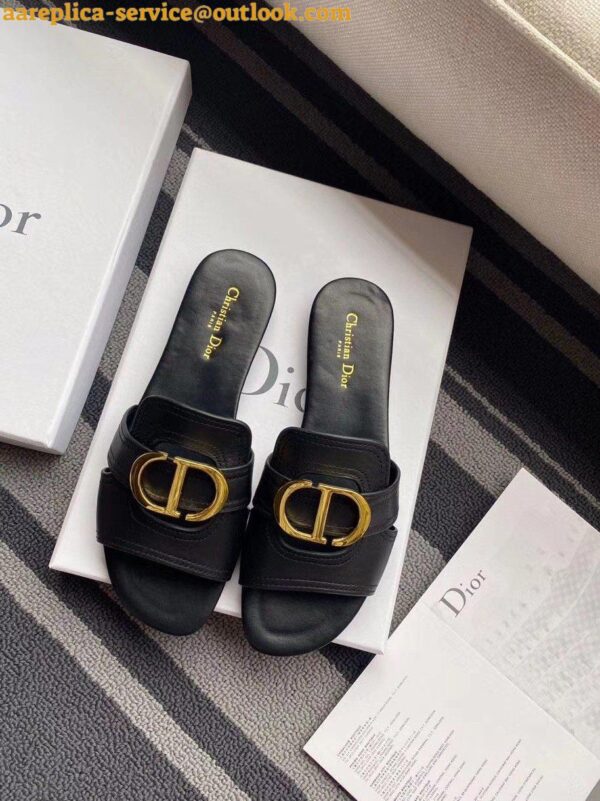 Replica Dior 30 Montaigne Heeled Slides In Black Calfskin 6