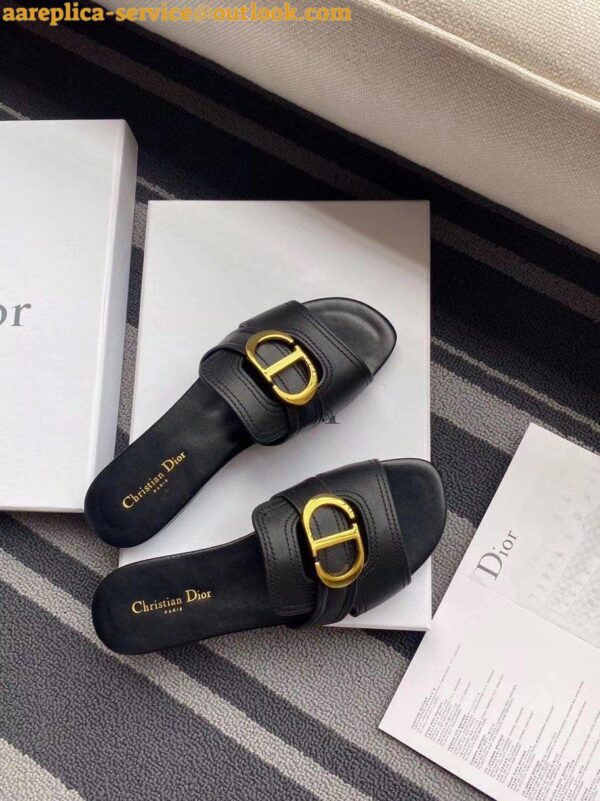 Replica Dior 30 Montaigne Heeled Slides In Black Calfskin 7