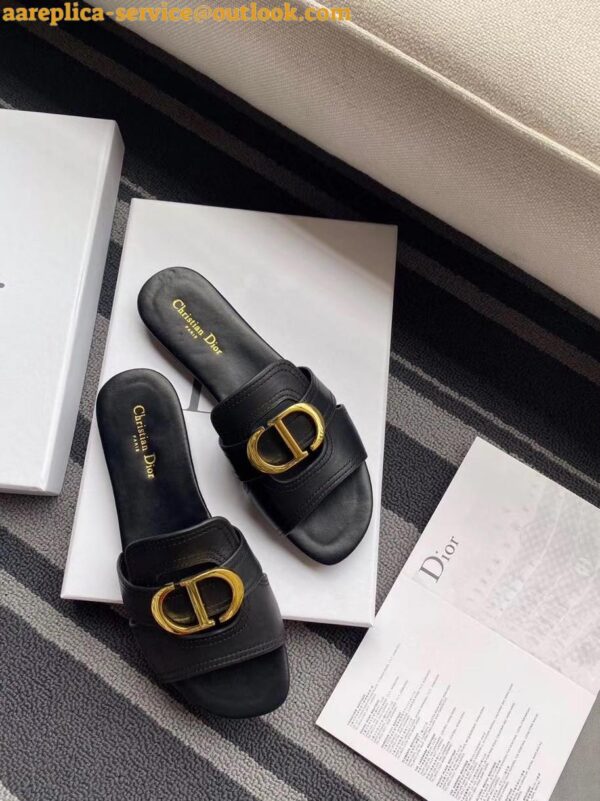 Replica Dior 30 Montaigne Heeled Slides In Black Calfskin 11