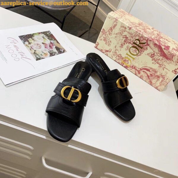 Replica Dior 30 Montaigne Heeled Slides In Black Calfskin 13