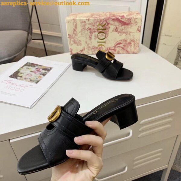 Replica Dior 30 Montaigne Heeled Slides In Black Calfskin 15