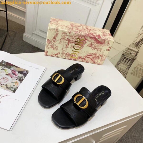 Replica Dior 30 Montaigne Heeled Slides In Black Calfskin 16