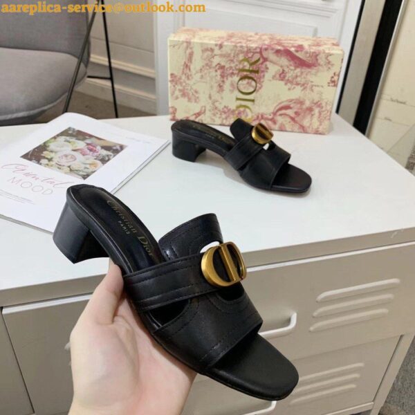 Replica Dior 30 Montaigne Heeled Slides In Black Calfskin 17