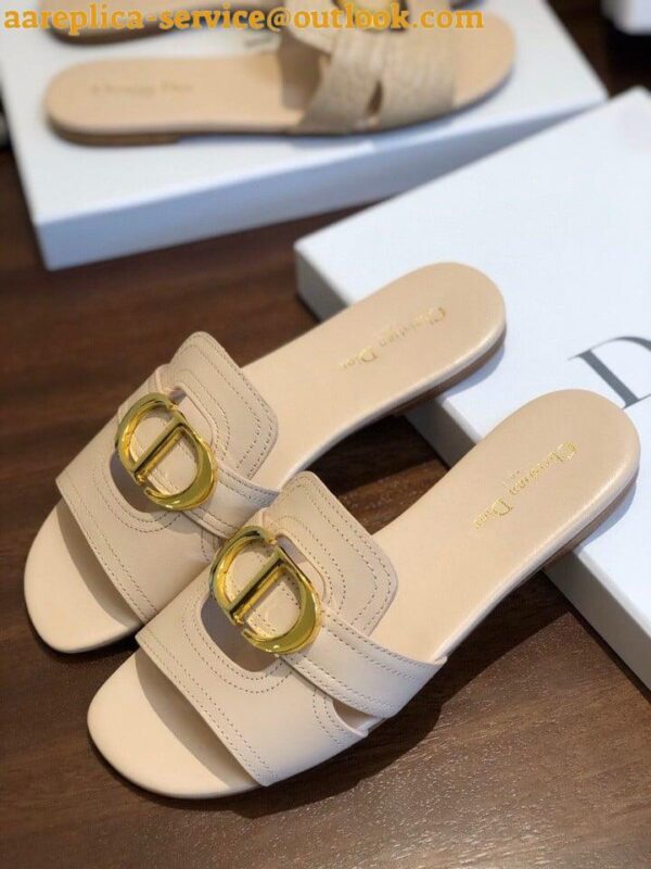 Replica Dior 30 Montaigne Slides In Beige Calfskin 8