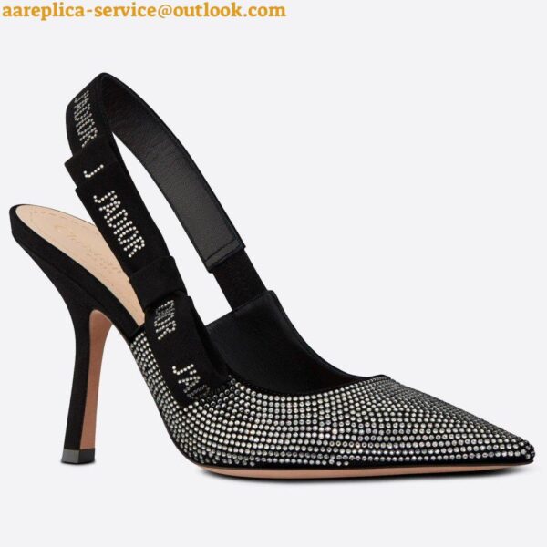 Replica Dior J'Adior Slingback Pumps 100mm In Black Suede With Strass 3