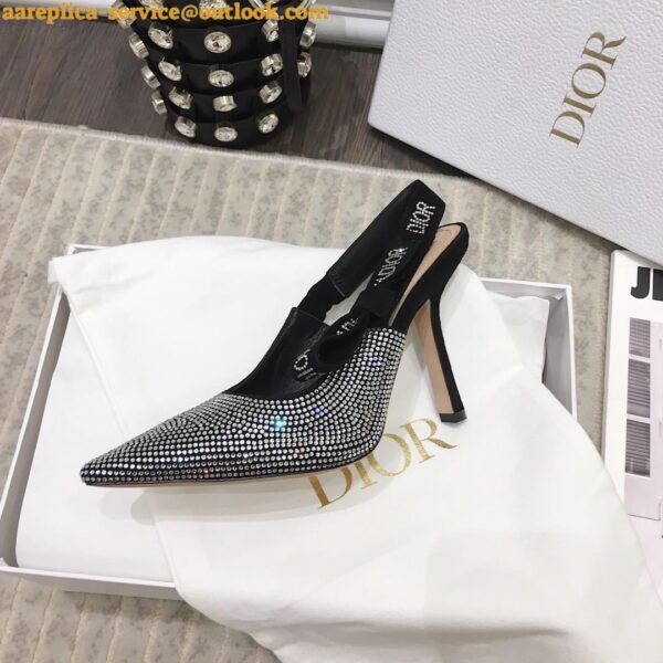 Replica Dior J'Adior Slingback Pumps 100mm In Black Suede With Strass 4