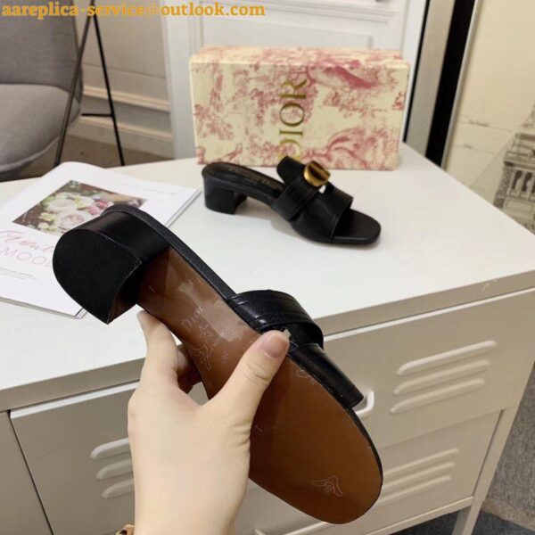 Replica Dior 30 Montaigne Heeled Slides In Black Calfskin 19