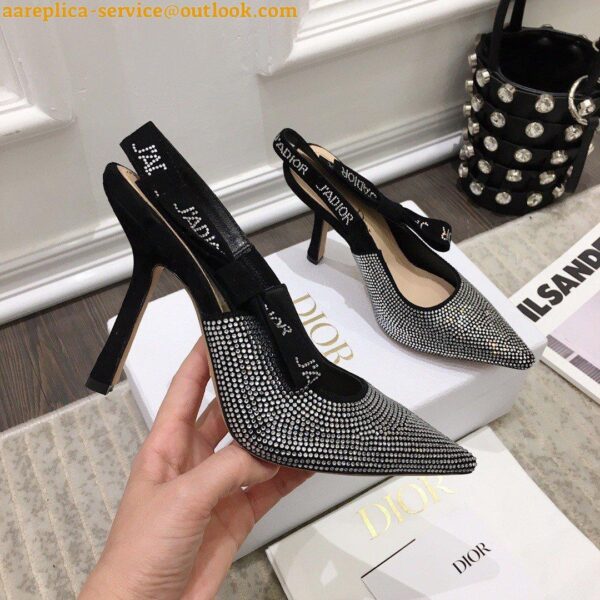 Replica Dior J'Adior Slingback Pumps 100mm In Black Suede With Strass 5