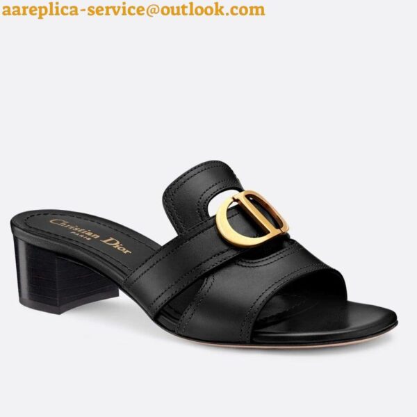 Replica Dior 30 Montaigne Heeled Slides In Black Calfskin 20