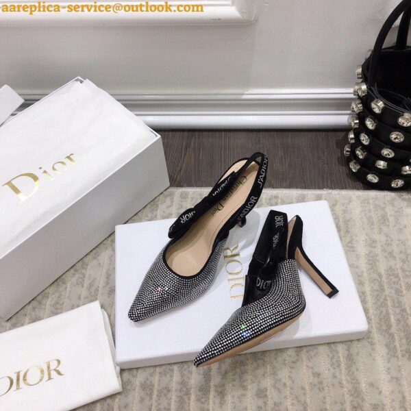 Replica Dior J'Adior Slingback Pumps 100mm In Black Suede With Strass 6