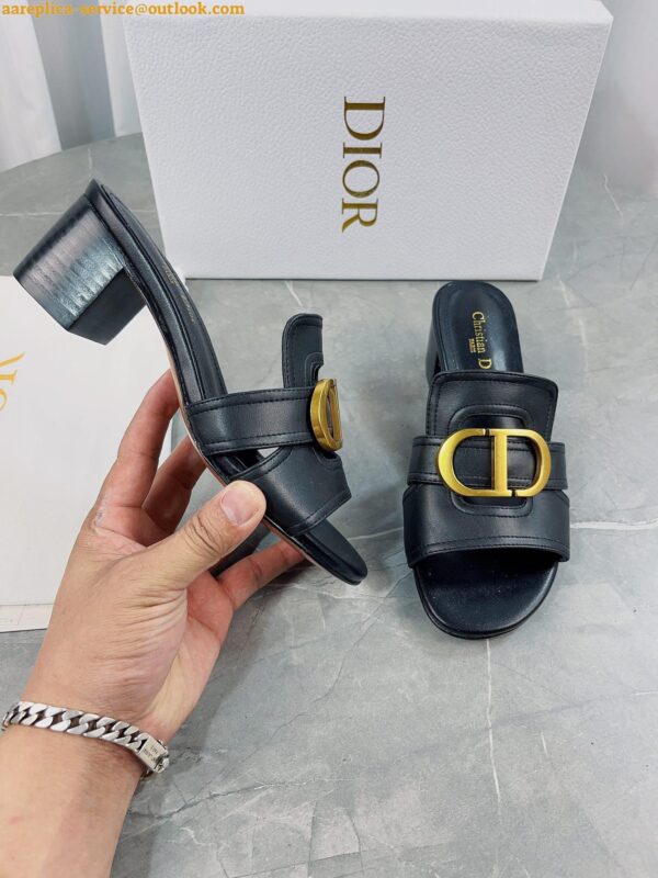 Replica Dior 30 Montaigne Heeled Slides In Black Calfskin 21