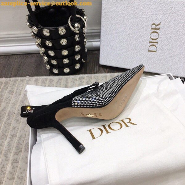 Replica Dior J'Adior Slingback Pumps 100mm In Black Suede With Strass 7