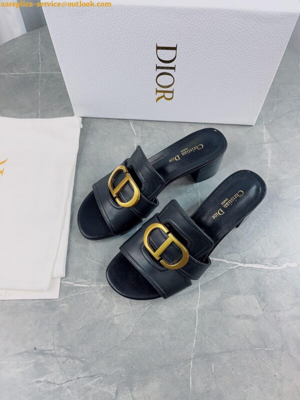 Replica Dior 30 Montaigne Heeled Slides In Black Calfskin 22