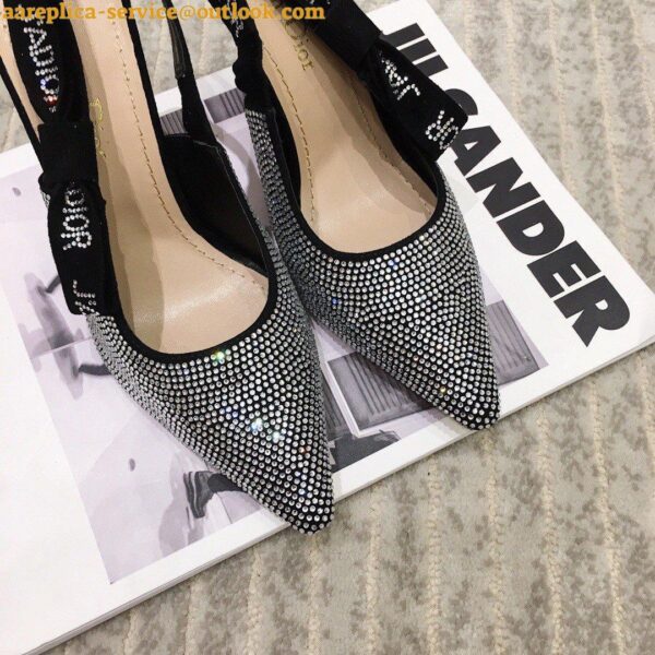 Replica Dior J'Adior Slingback Pumps 100mm In Black Suede With Strass 9