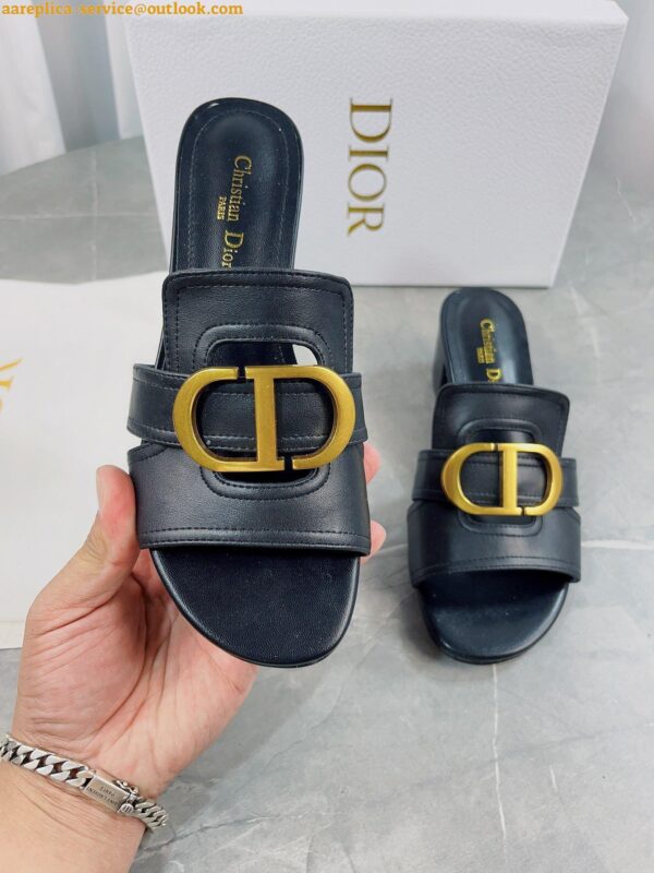 Replica Dior 30 Montaigne Heeled Slides In Black Calfskin 24