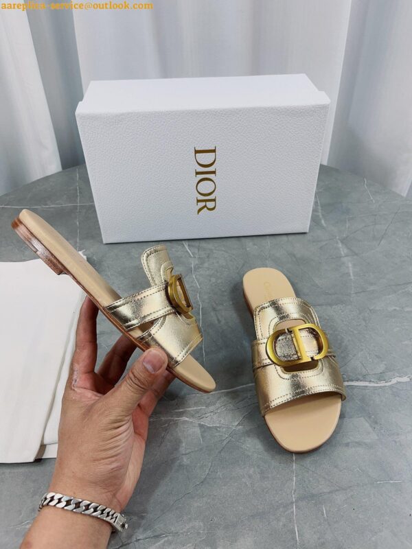 Replica Dior 30 Montaigne Slides In Gold Metallic Calfskin 5