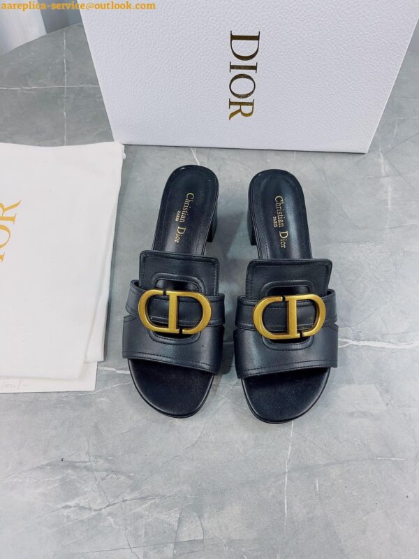 Replica Dior 30 Montaigne Heeled Slides In Black Calfskin 25