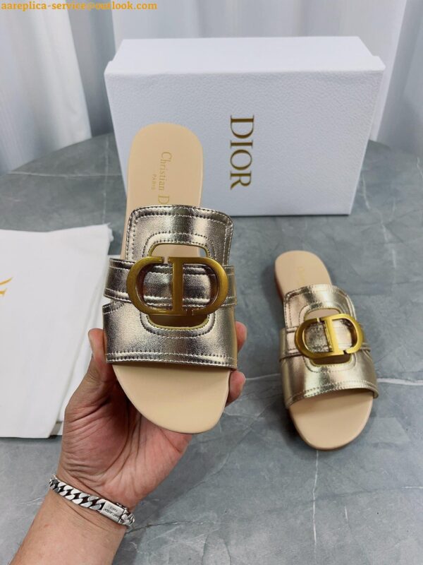 Replica Dior 30 Montaigne Slides In Gold Metallic Calfskin 6