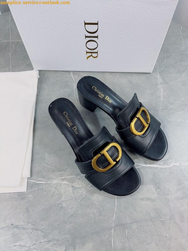 Replica Dior 30 Montaigne Heeled Slides In Black Calfskin 26