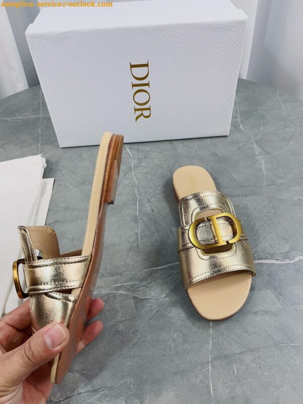 Replica Dior 30 Montaigne Slides In Gold Metallic Calfskin 7